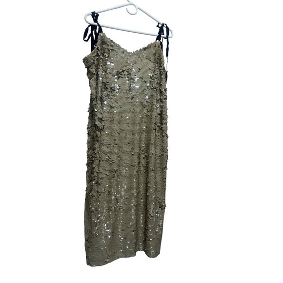 J.Crew Collection Desert Canyon Sequins Midi Dress 12 Gold Tie Shoulders Party - Picture 13 of 15